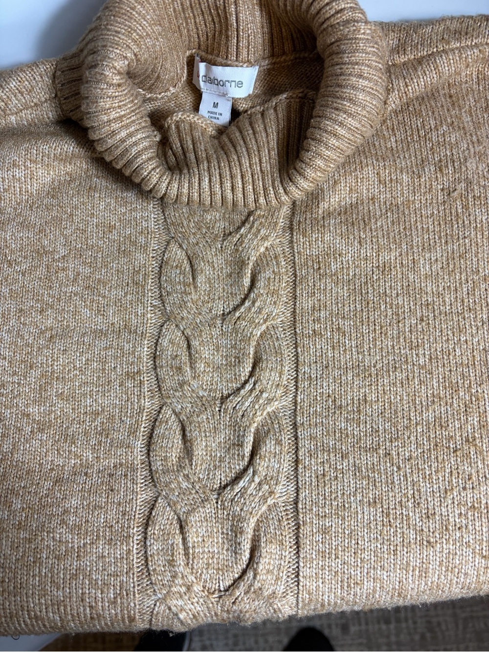 Cable-Knit Turtleneck Sweater M Toasted Beige Liz Claiborne Comfy Chic